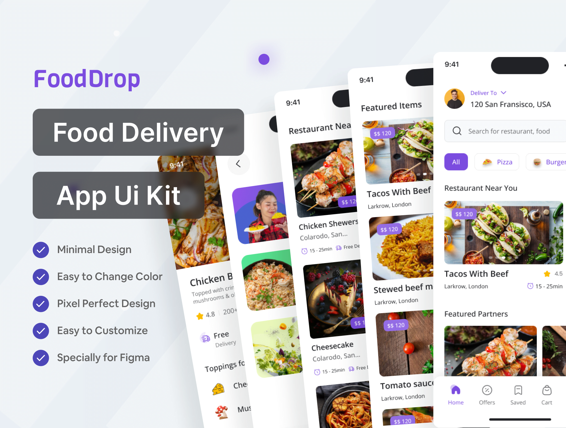 FoodDrop-食品送餐UI工具包 FoodDrop - Food Delivery UI KIT figma格式-UI/UX-到位啦UI